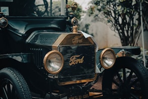 Close-up of a vintage black ford car