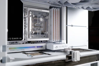 White computer case interior with components visible components