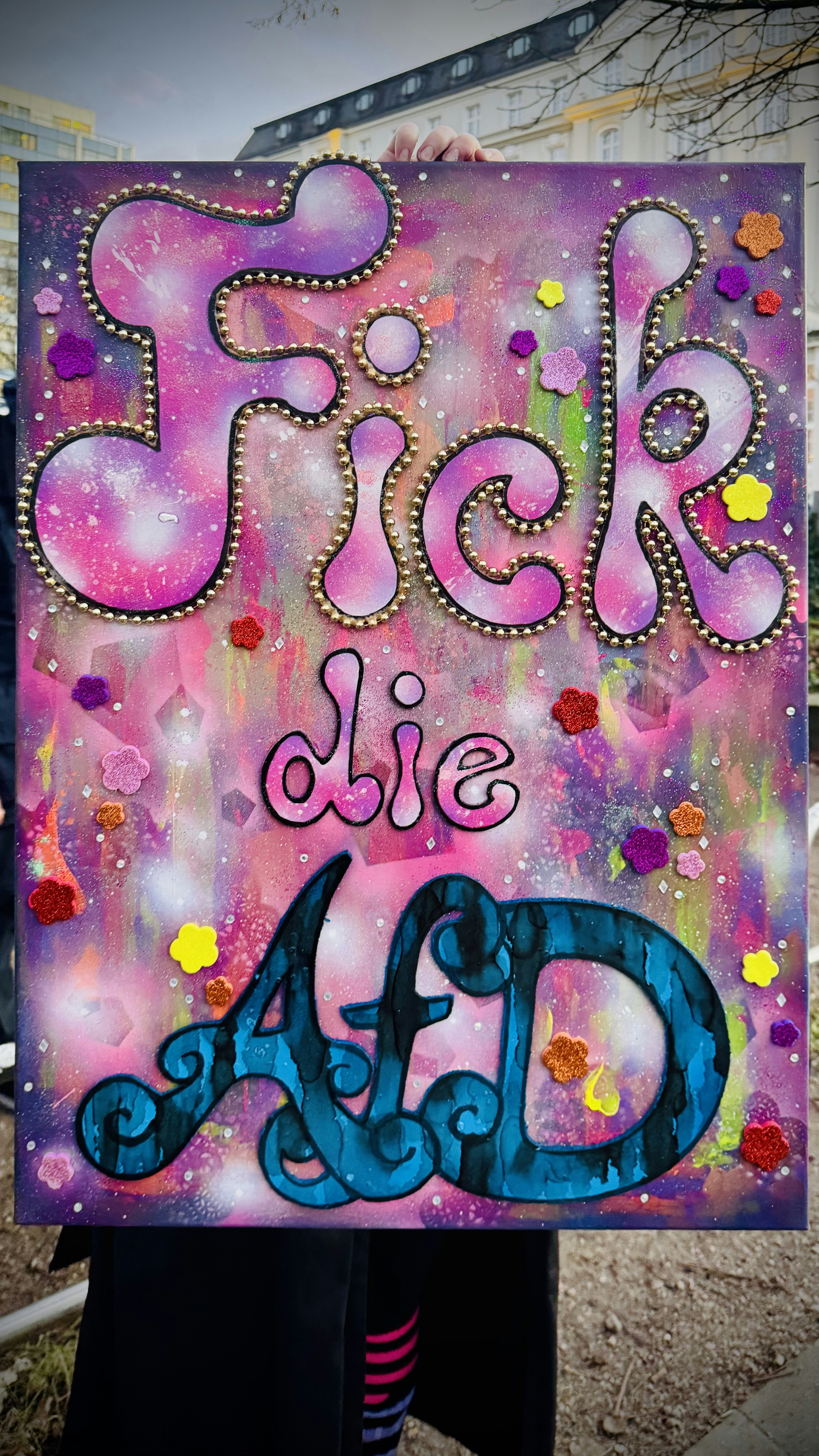 Colorful artwork with text "fick die afd"