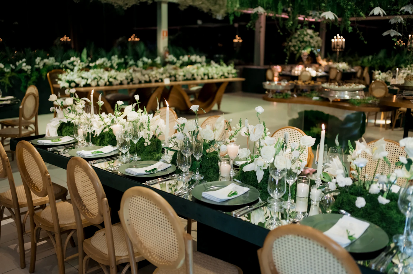 How to arrange lounge seating for mingling receptions — Overhead view of mixed seating areas surrounding a dance floor at an evening wedding.