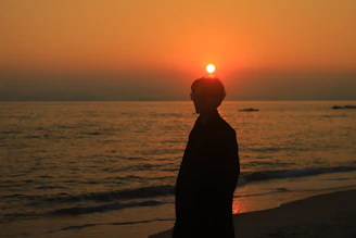 Person watching the sunset over the ocean