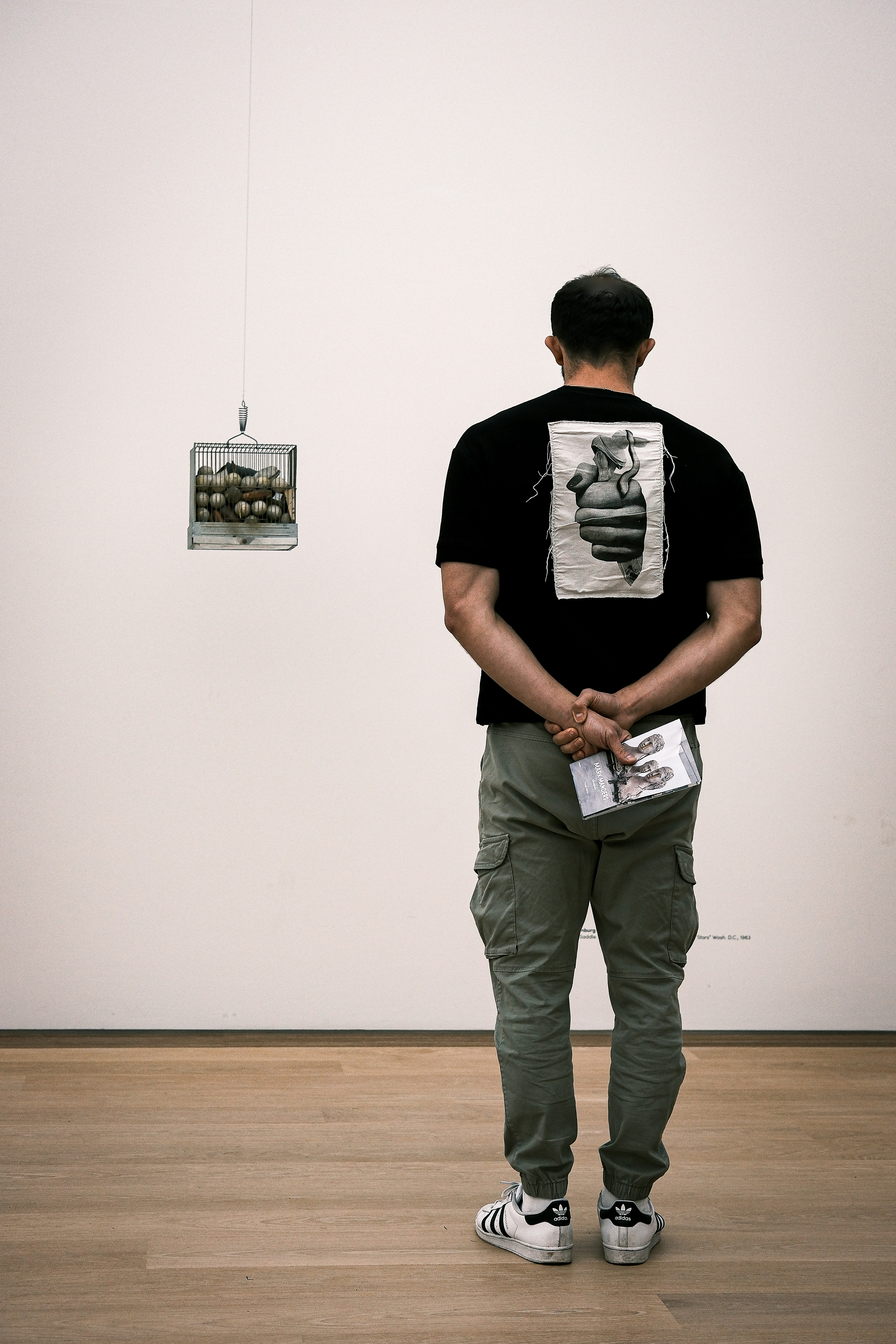 Man looks at artwork in a museum