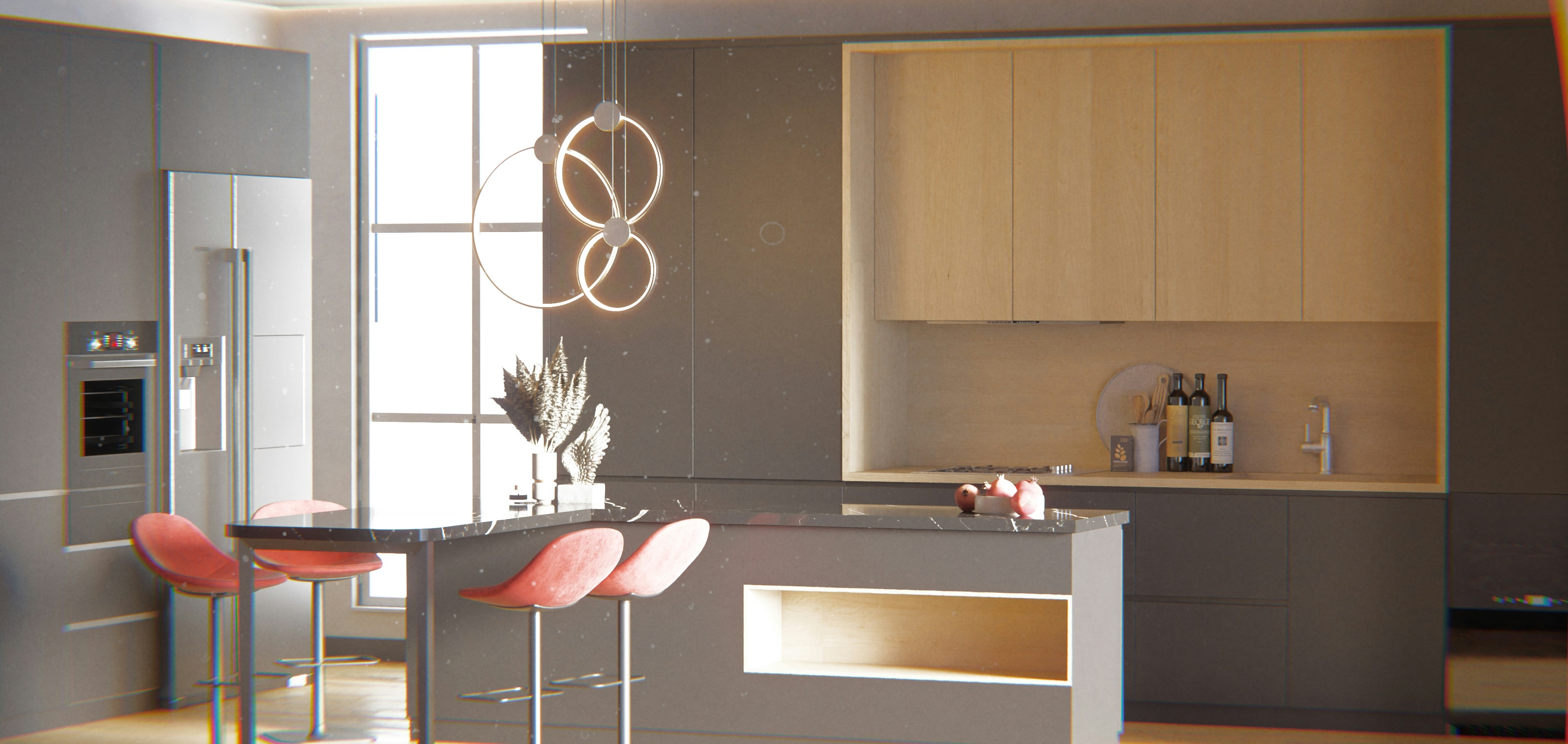 Modern kitchen with island and bar stools