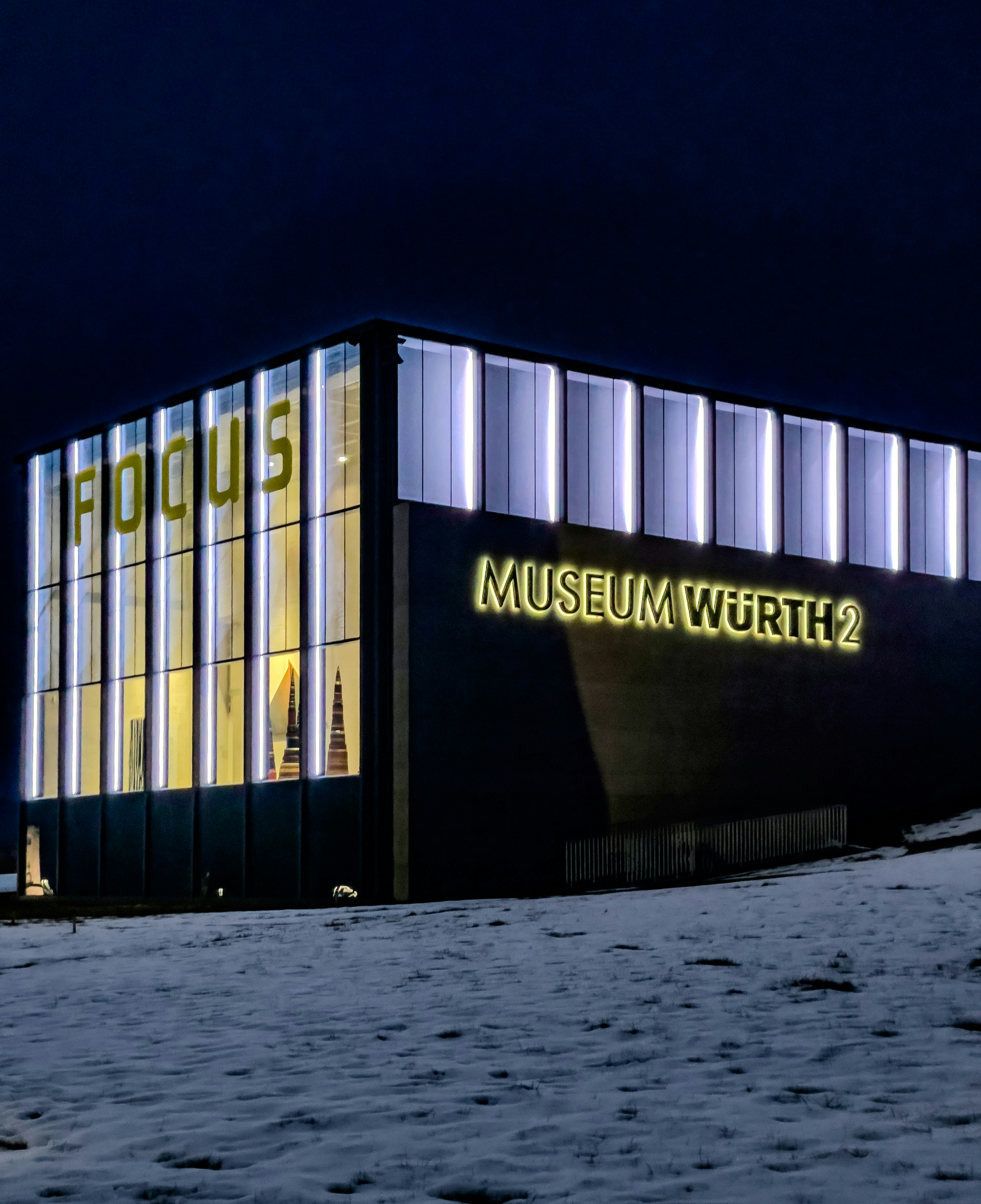 Museum wurth 2 building at night with lights