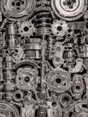 Close-up of intricate metal gears and mechanical parts