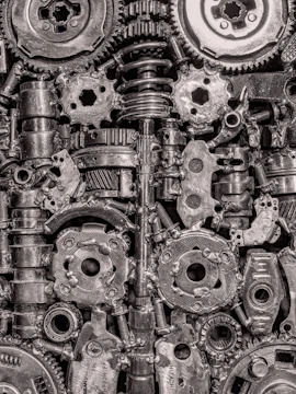 Close-up of intricate metal gears and mechanical parts