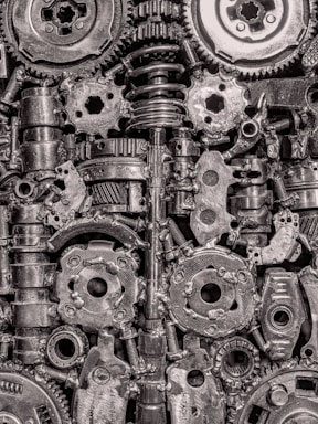 Close-up of intricate metal gears and mechanical parts