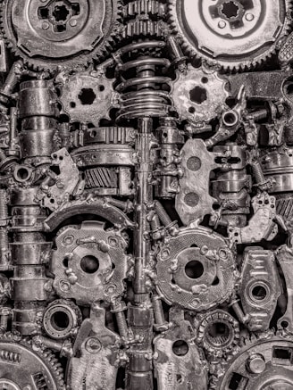 Close-up of intricate metal gears and mechanical parts