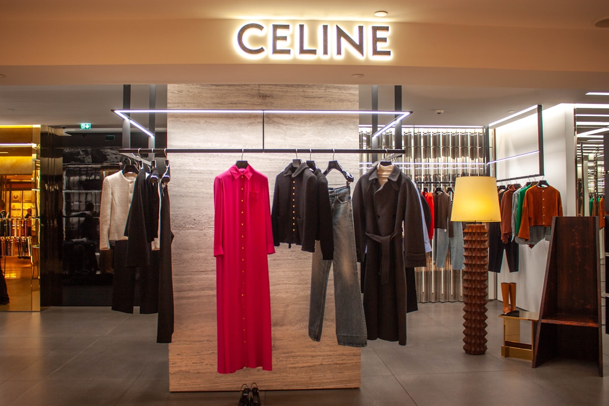Premium fashion store interior with clothing displays