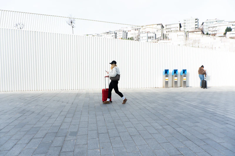 traveling sugar mummy with red suitcase