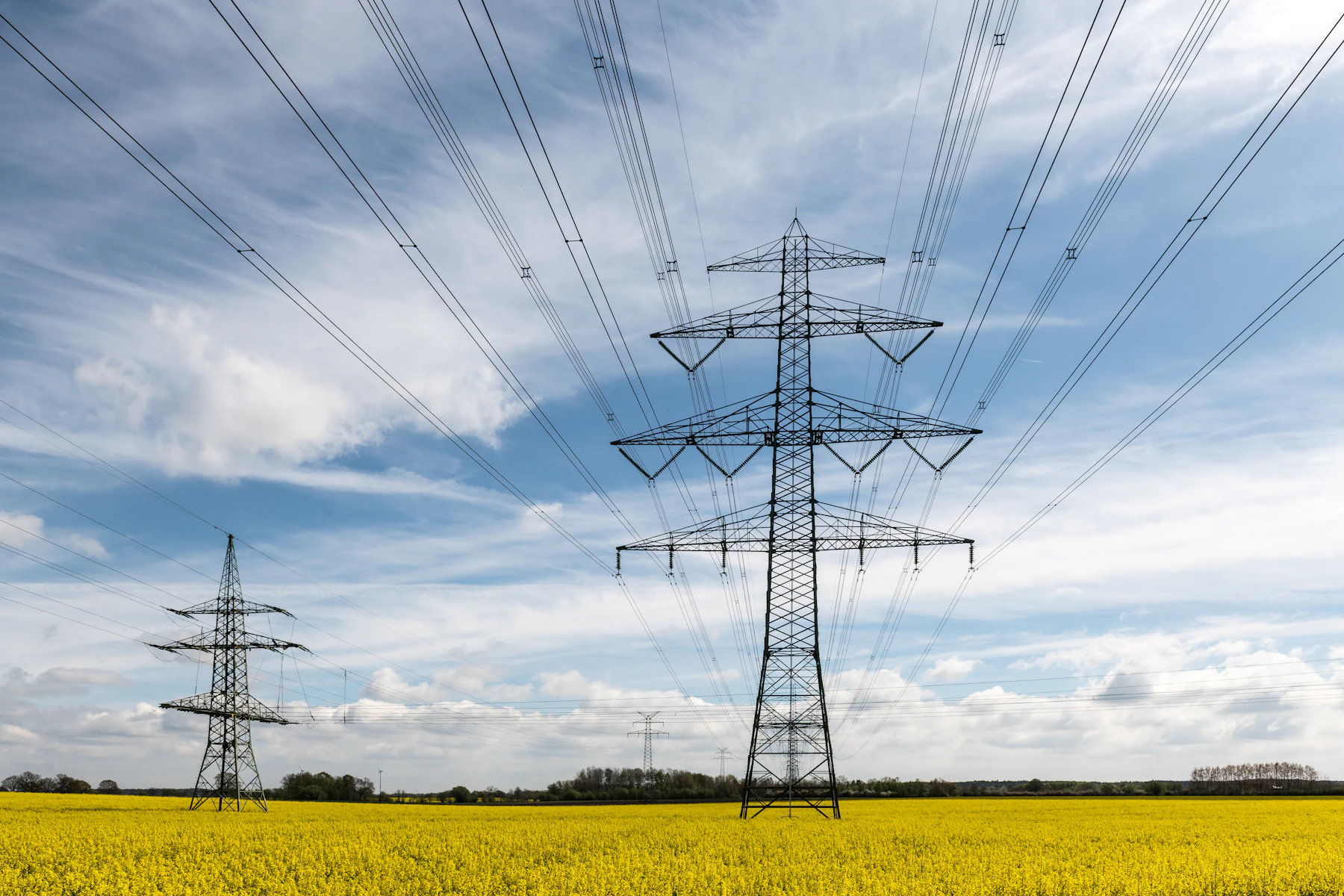Power lines across a field