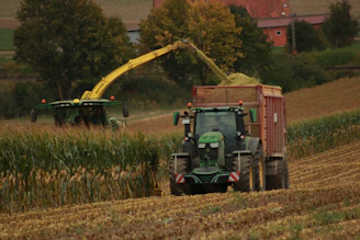 Tractor harvesting crops in a field