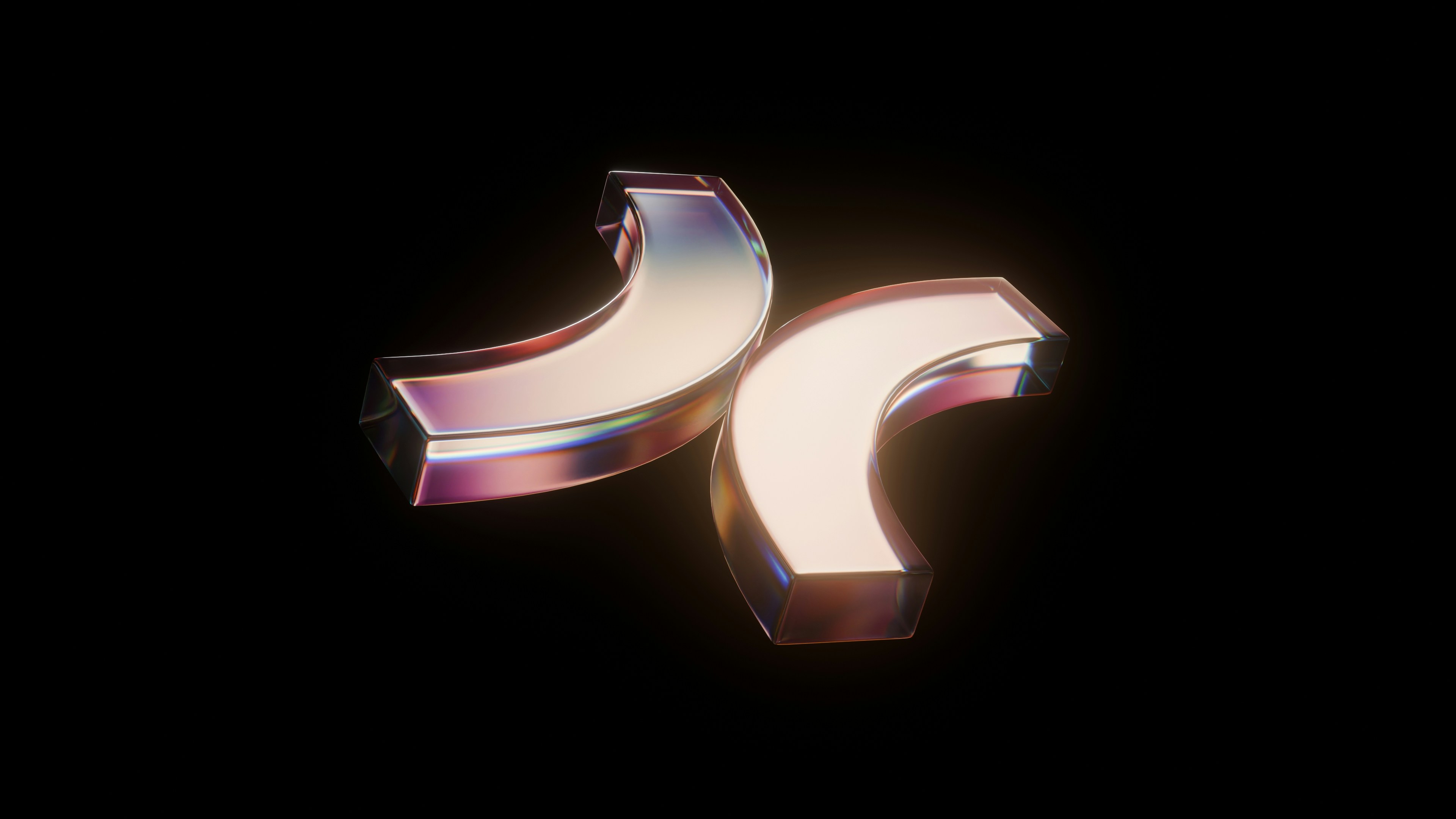 Two metallic curved shapes intersecting on black background