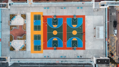 Aerial view of a multi-court sports complex