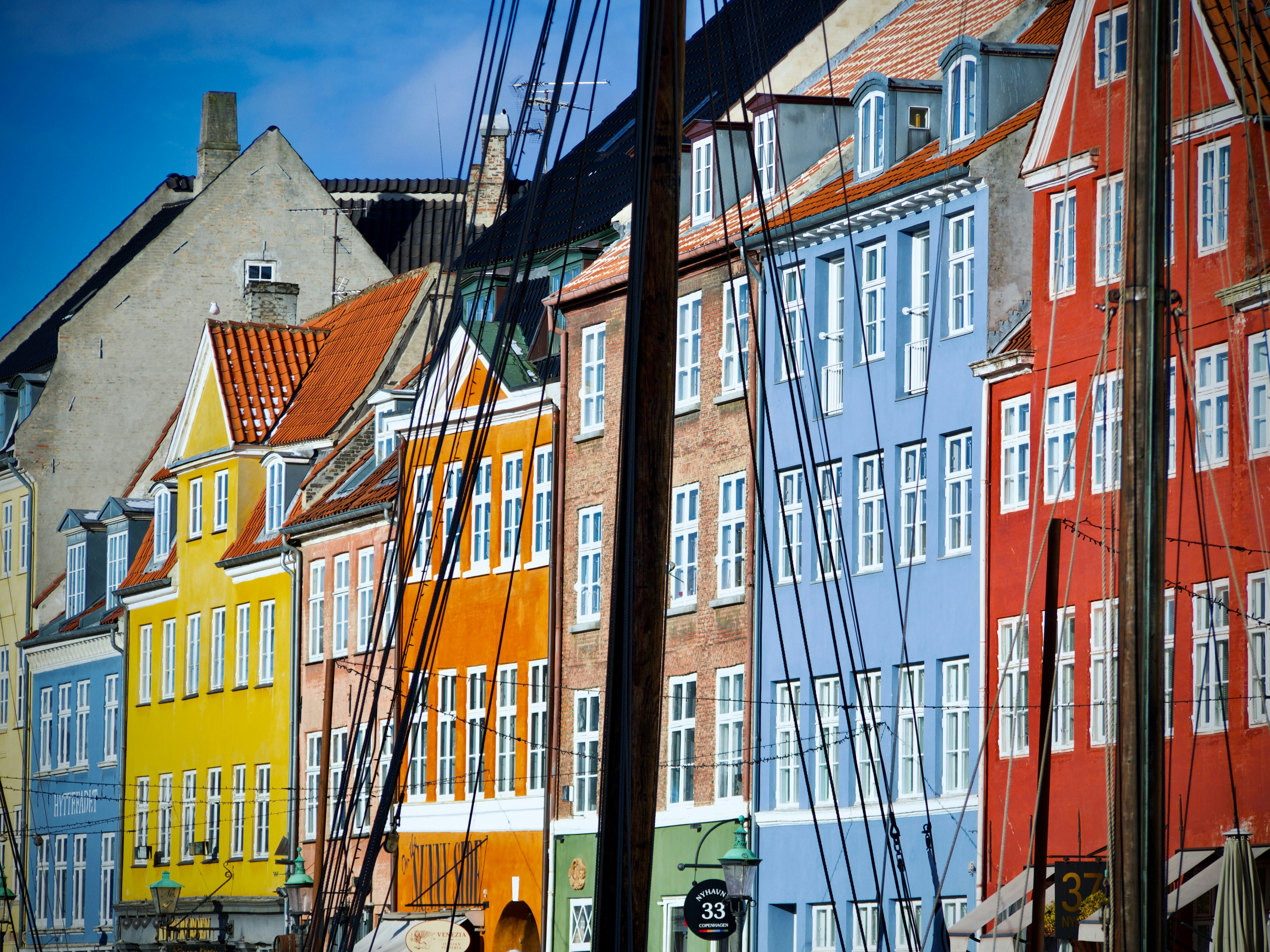 Colorful European waterfront buildings along a canal