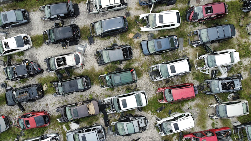 Filas de coches organizados en un desguace limpio de alta capacidad