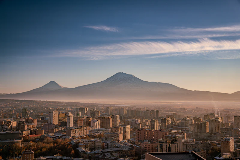 Yerevan skyline with Mount Ararat at sunrise