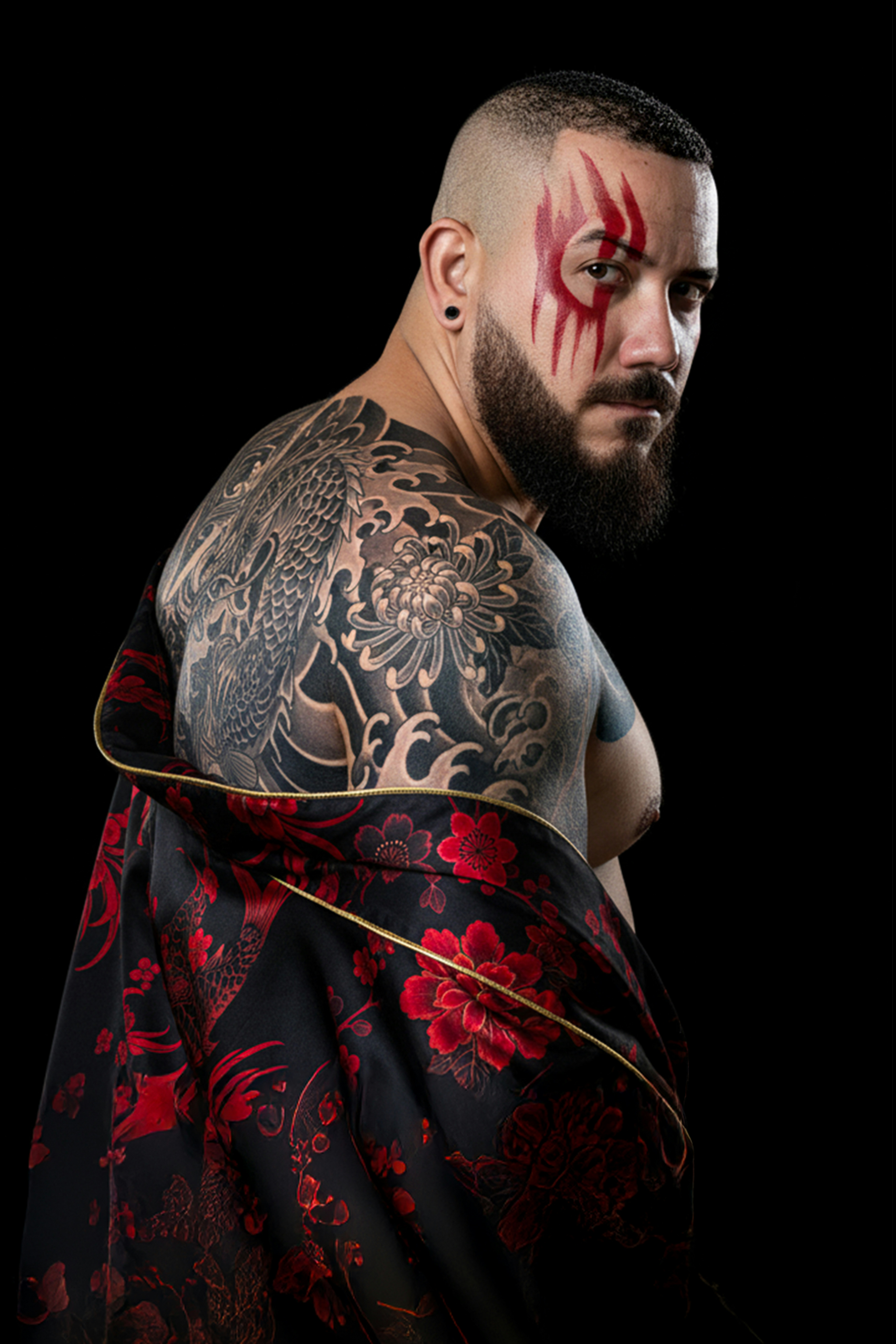 Man with elaborate tattoos and face paint