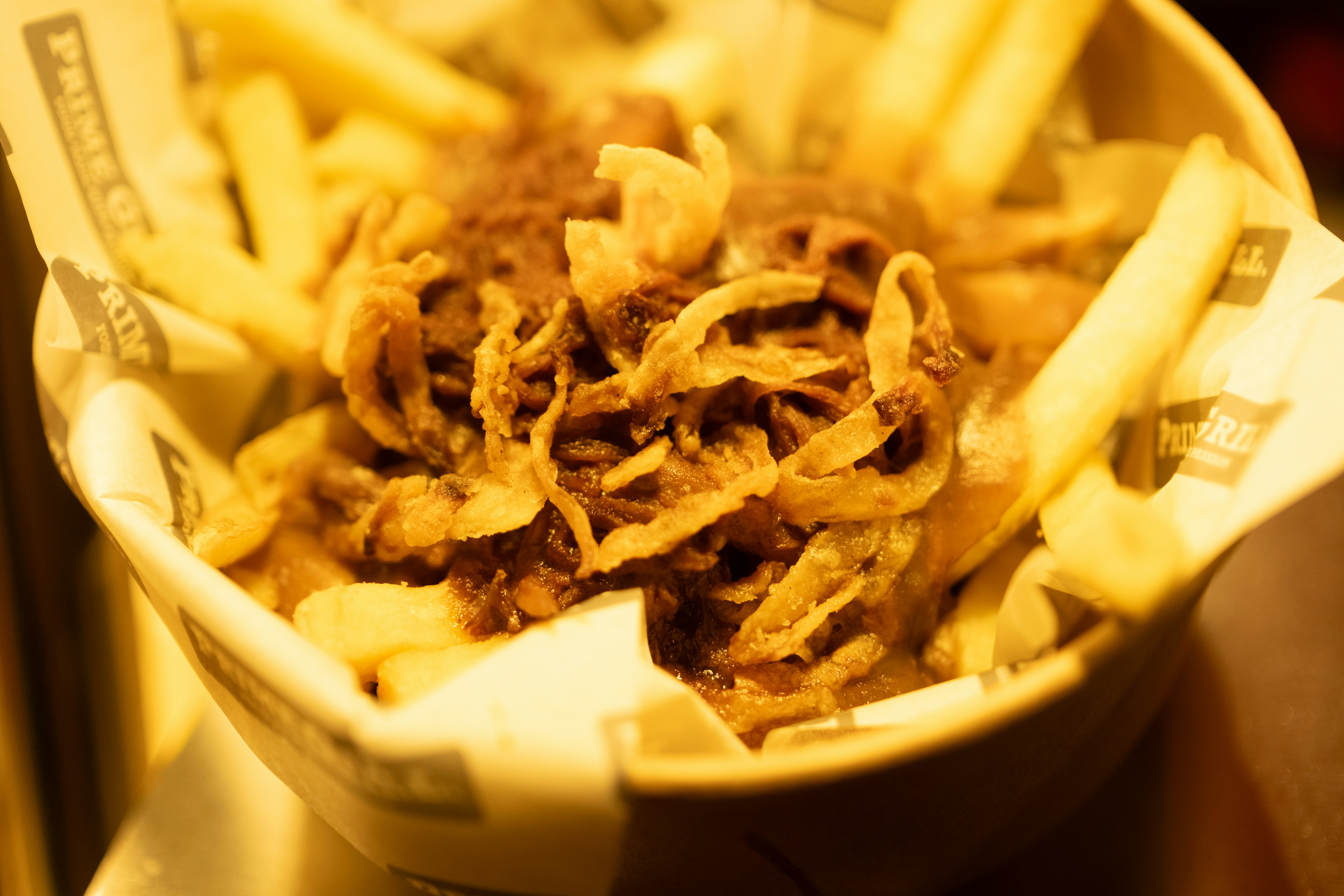 Gourmet Loaded Fries with Pulled Beef and Crispy Onion Strings