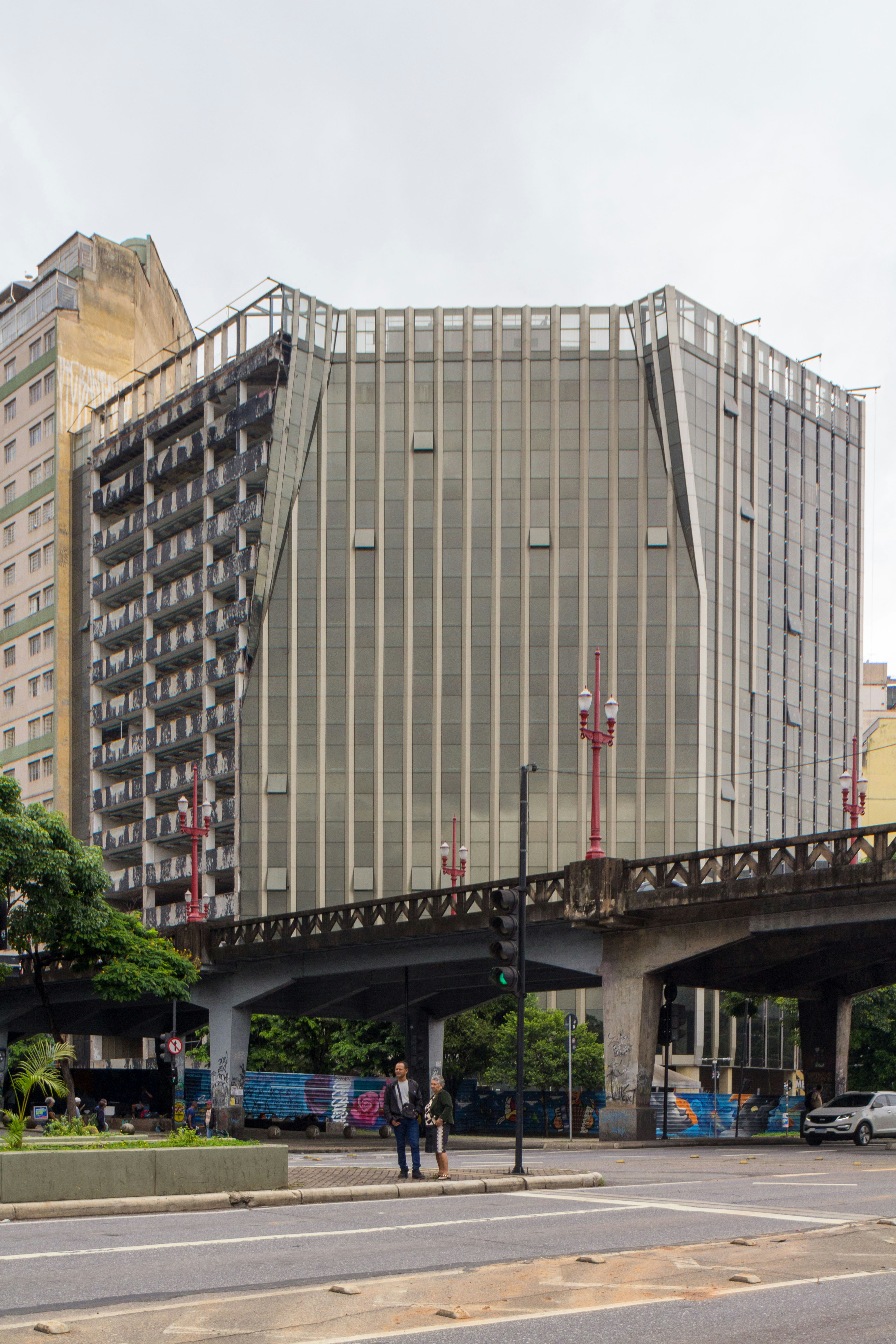 Modern building with a bridge in front