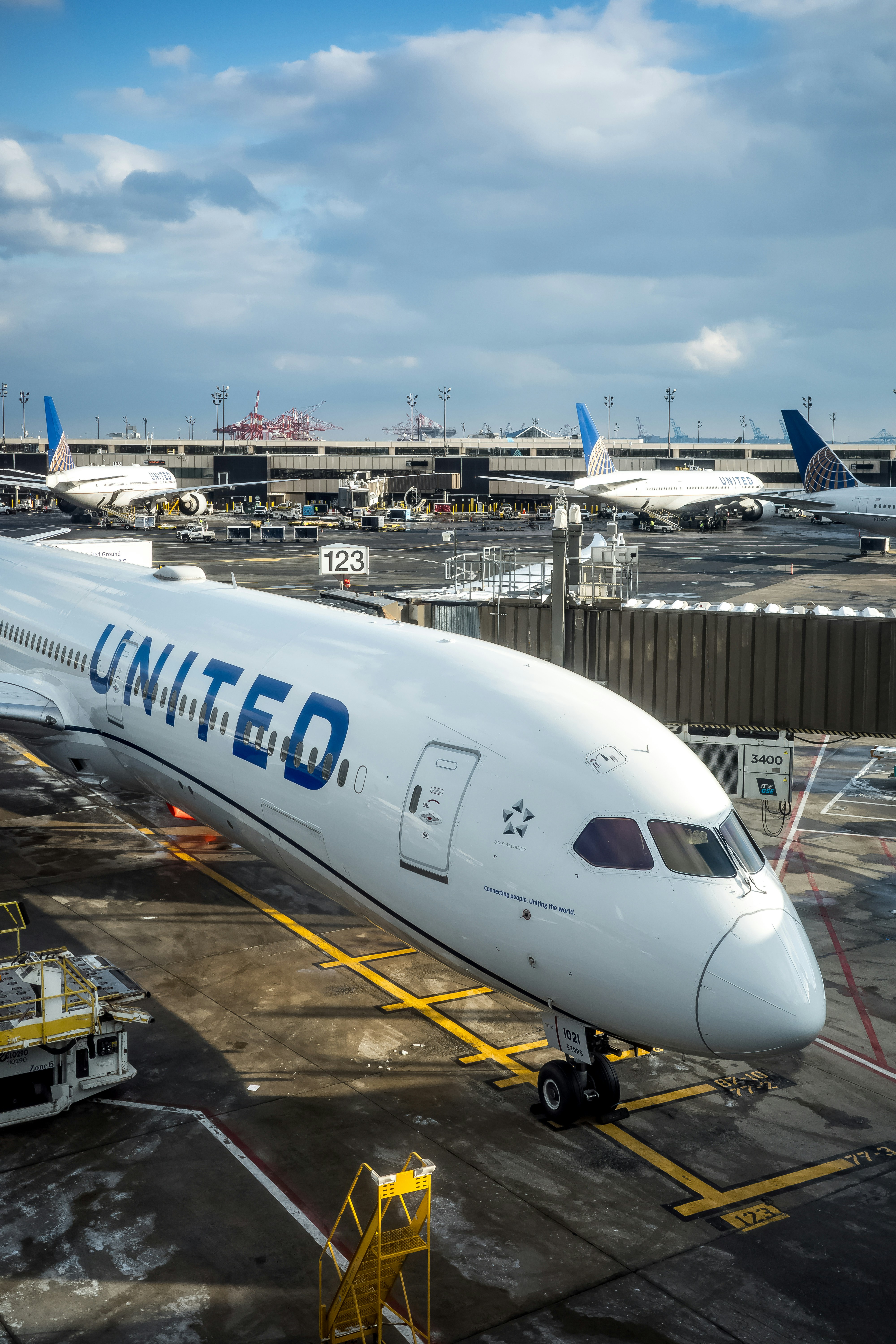United airlines airplane at airport gate