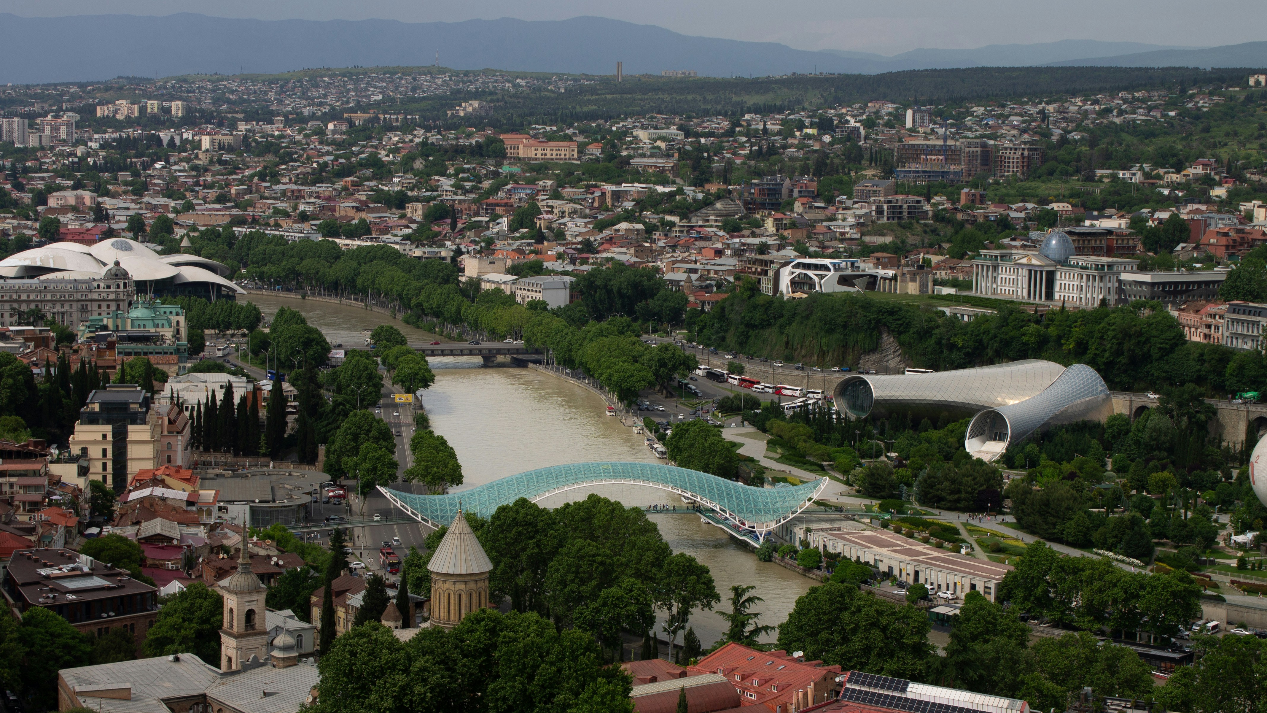Cityscape with river and modern architecture