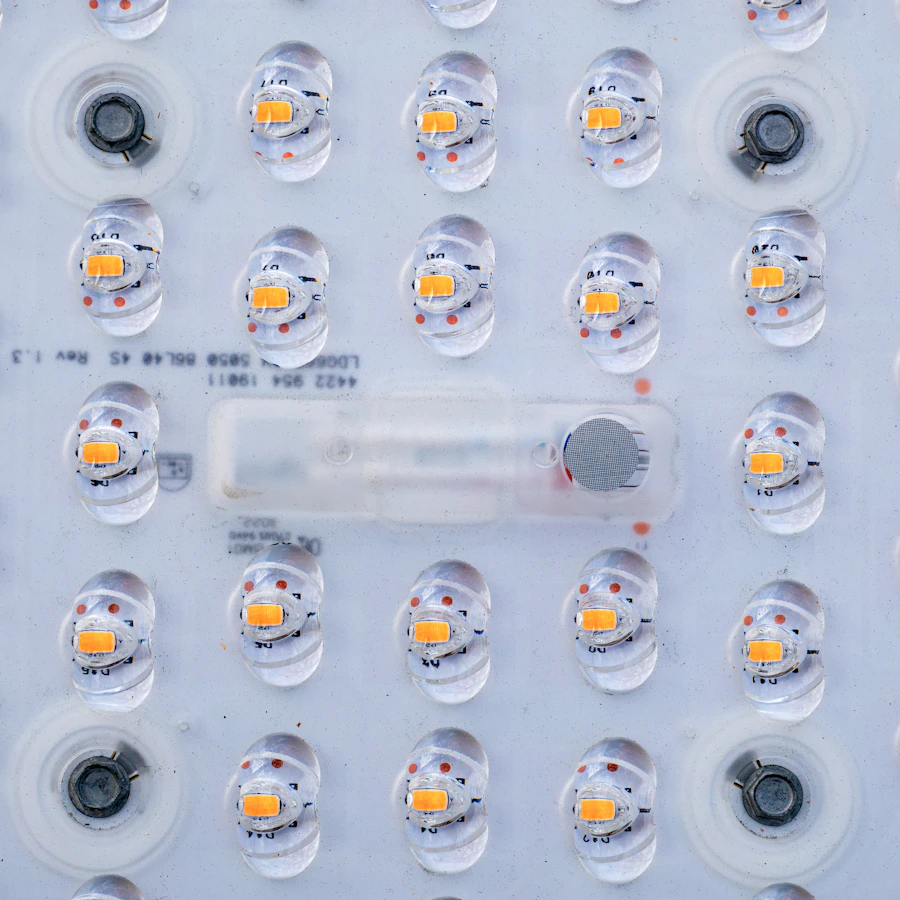 Close-up of LED components soldered onto a circuit board  -  the component level where Luxtron's expertise begins
