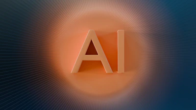 The letters ai glow with orange light.