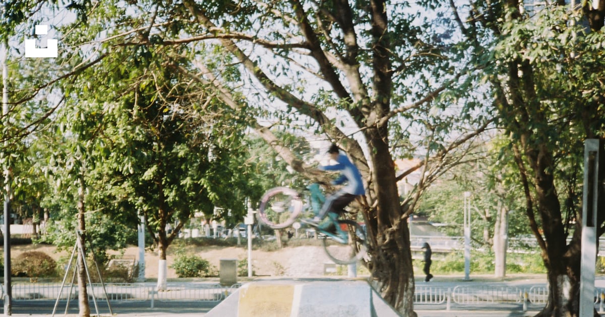 A person on a bicycle jumps over a ramp. photo – Free Park Image on ...
