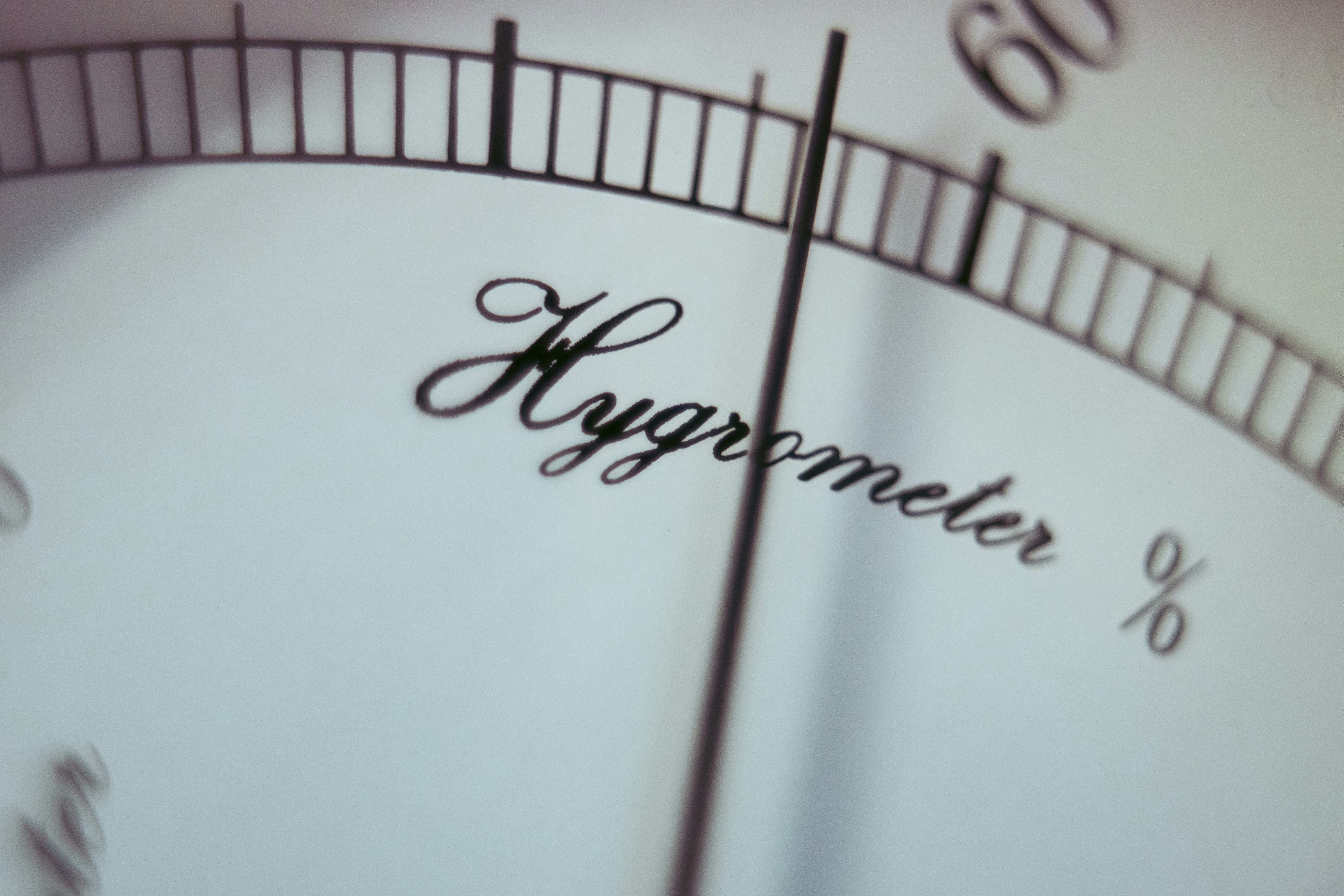 Close-up of a hygrometer measuring humidity