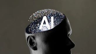 Artificial intelligence concept within a human head