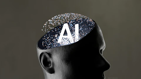 Artificial intelligence concept within a human head