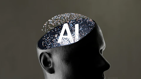 Artificial intelligence concept within a human head