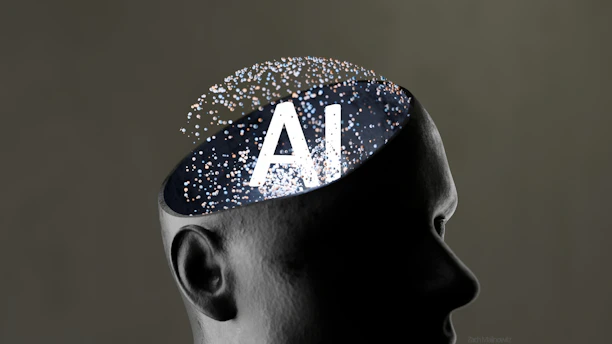 Artificial intelligence concept within a human head