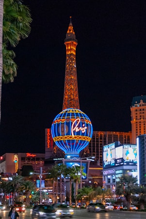 Las Vegas Strip hotel and casino towers lit up at night, the resort corridor near the new heart-shaped development site
