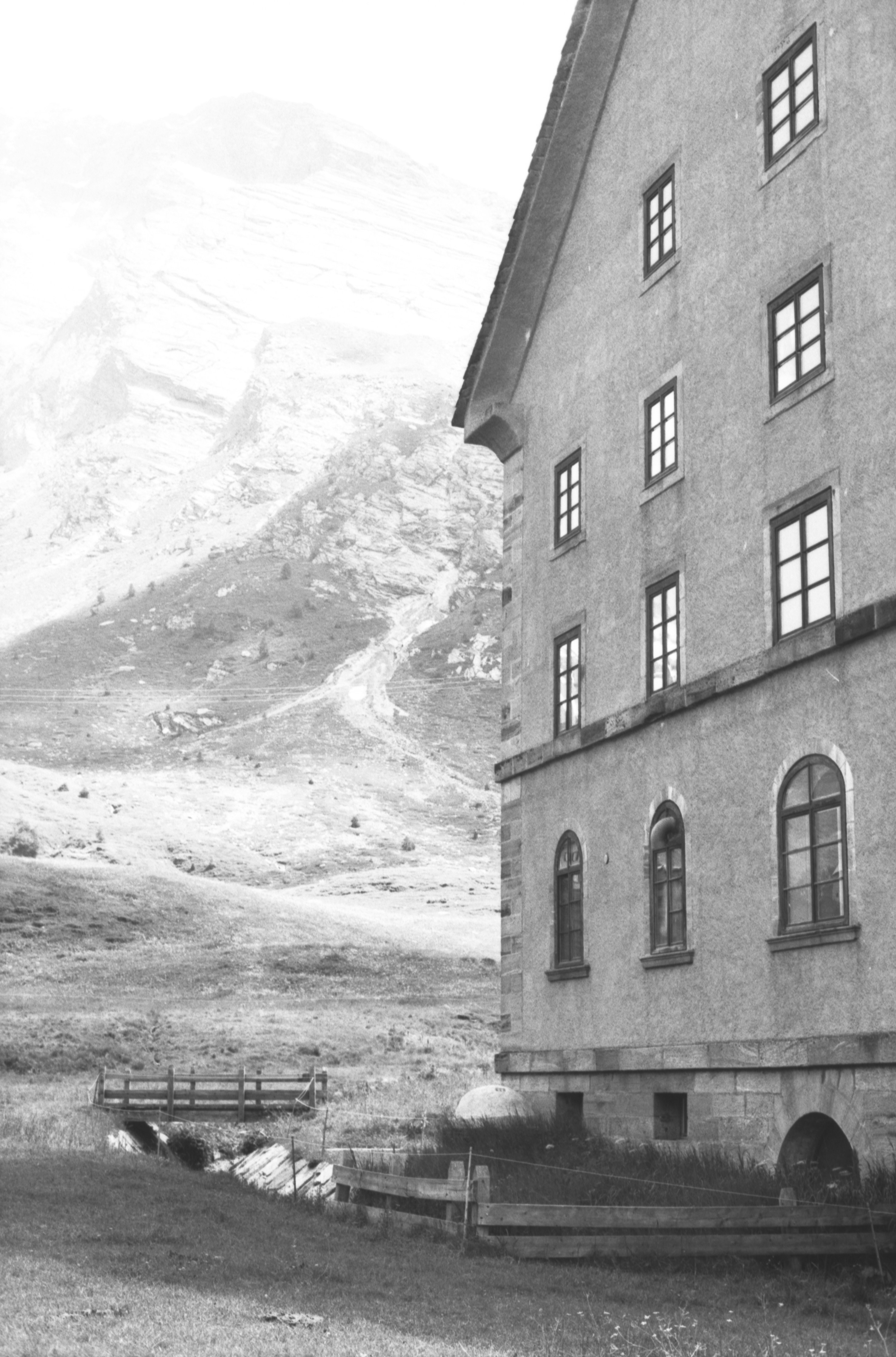 Old building with mountain in background