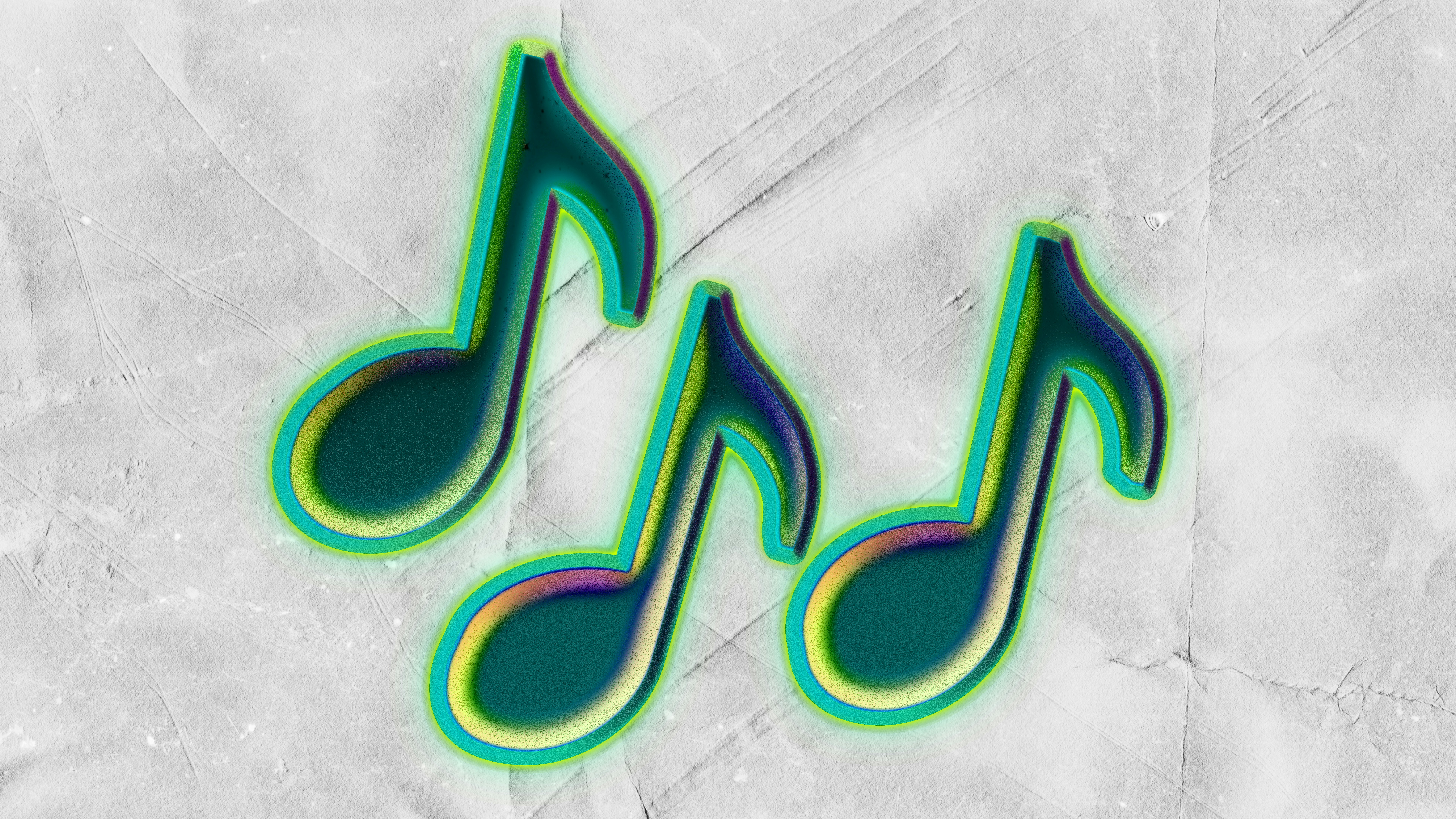 Three green musical notes on a textured background