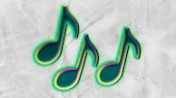 Three green musical notes on a textured background