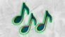 Three green musical notes on a textured background