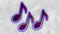 Three purple musical notes with glowing edges.