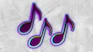 Three purple musical notes with glowing edges.