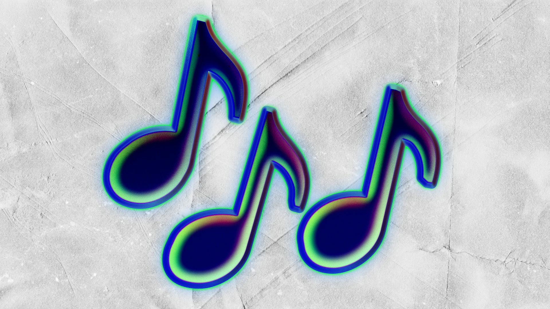 Three musical notes with a colorful glow