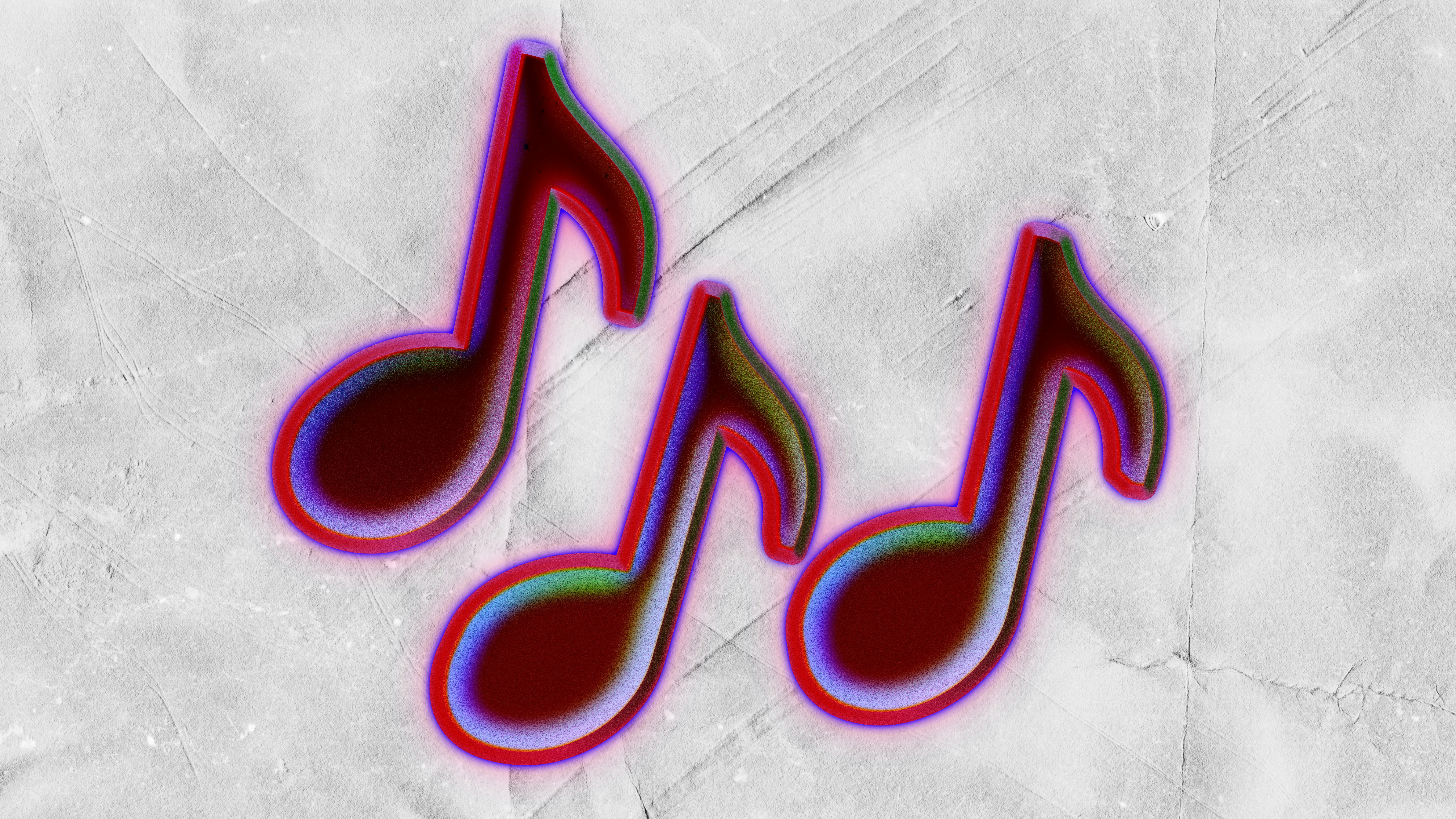 Three colorful musical notes on a textured background