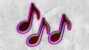 Three colorful musical notes on a textured background