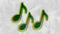 Three green musical notes on a textured background