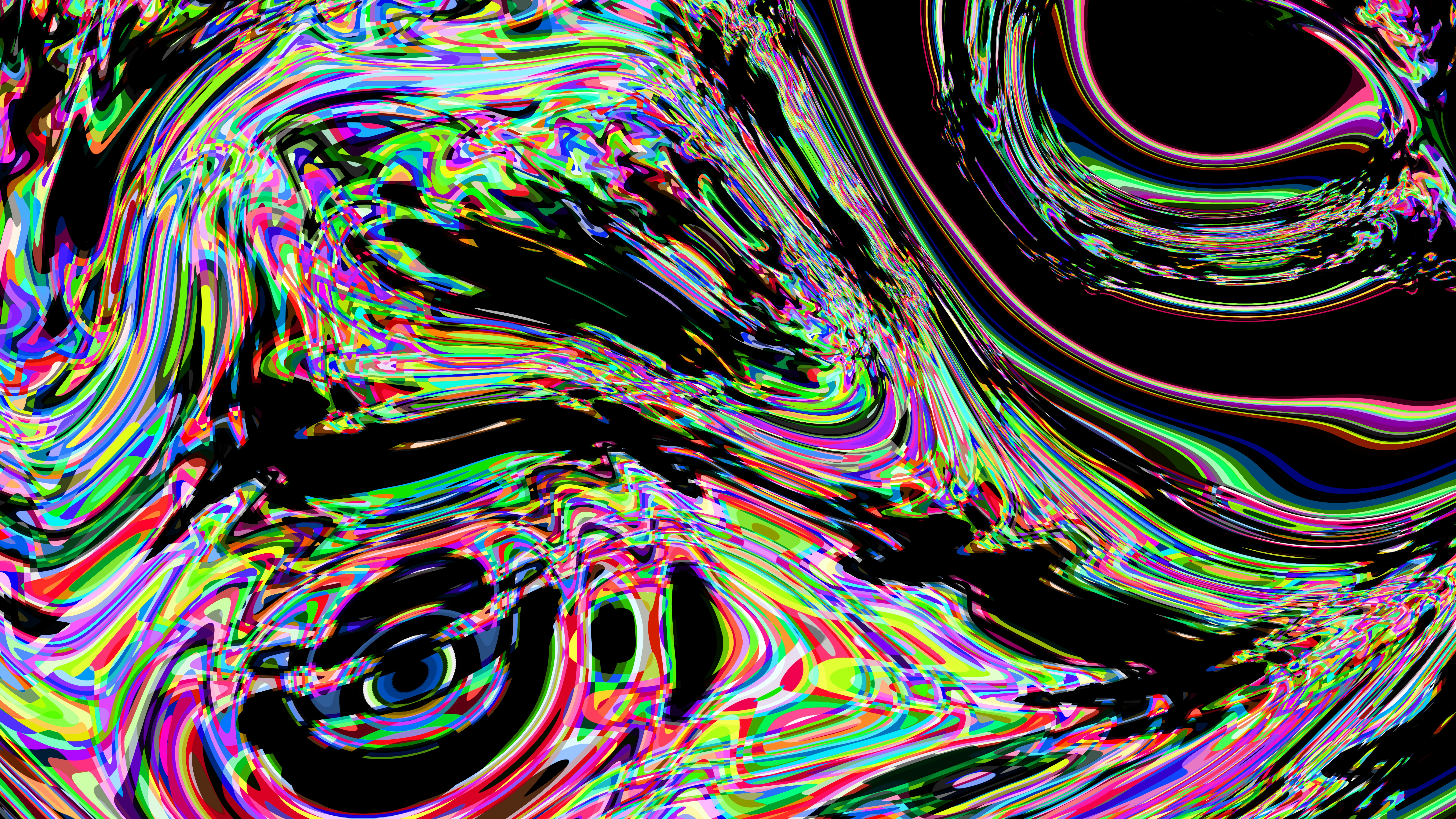 Abstract colorful swirling patterns on black background