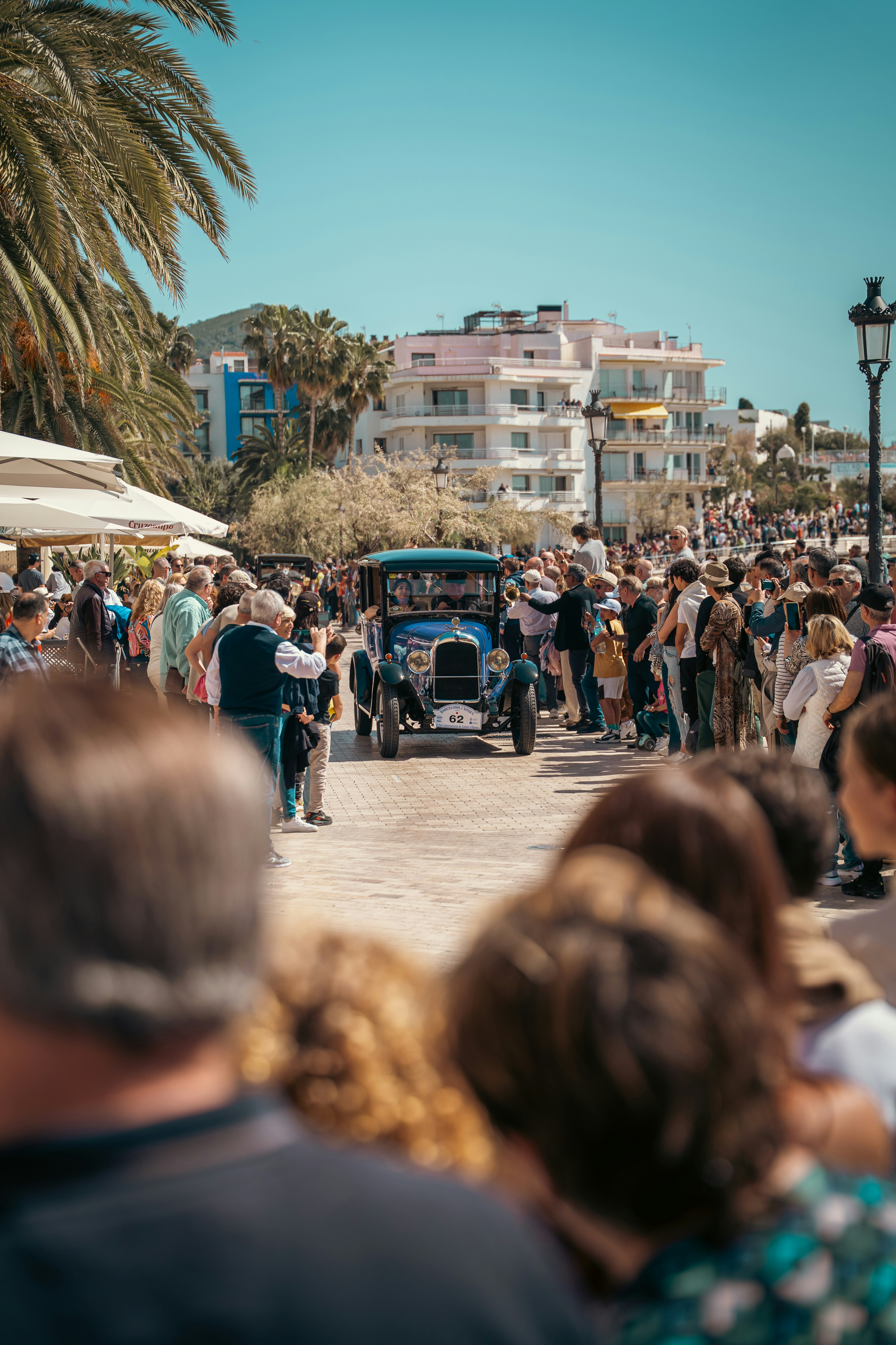 Vintage car parade on a sunny day