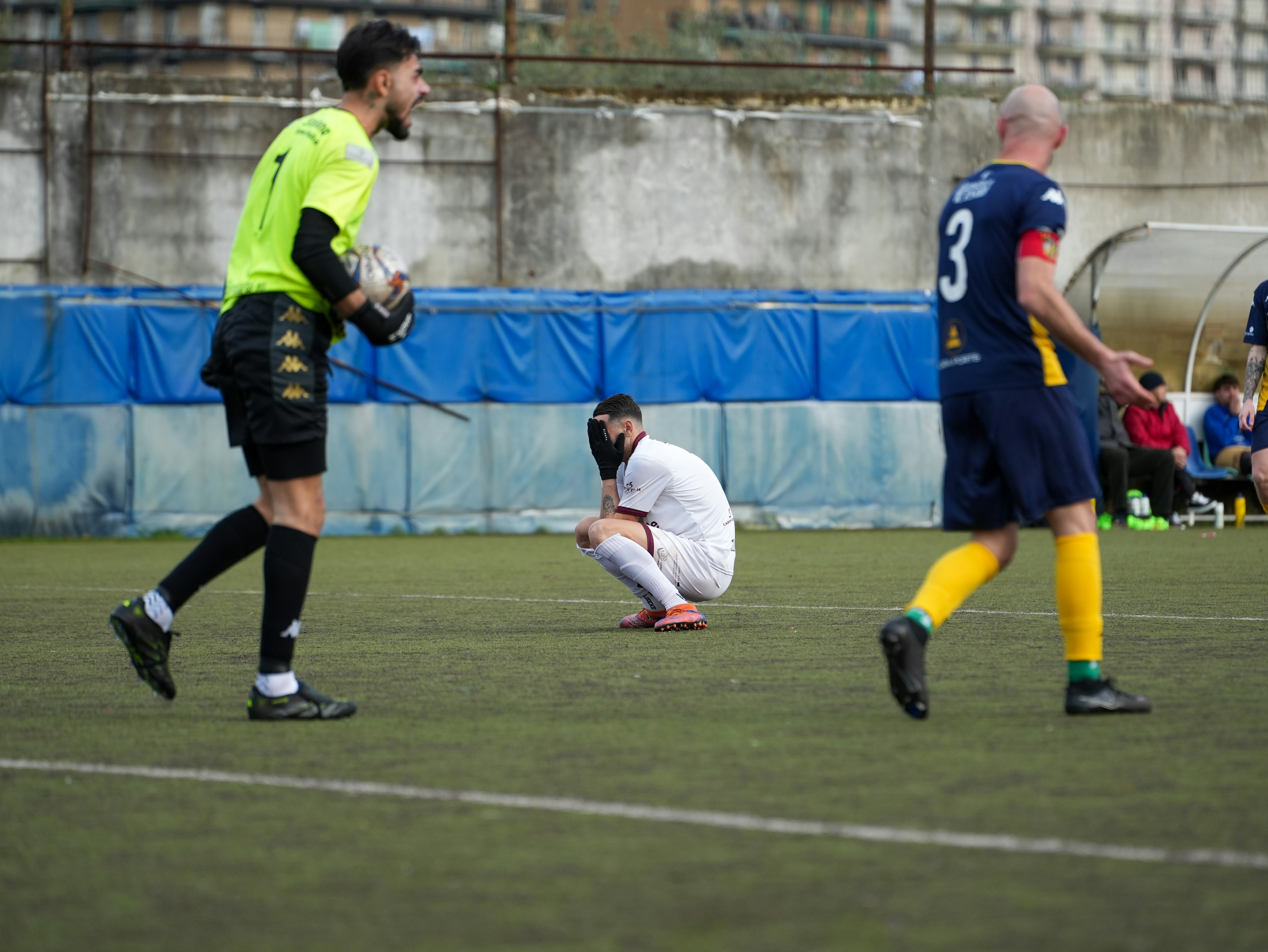 Soccer players celebrating on a field