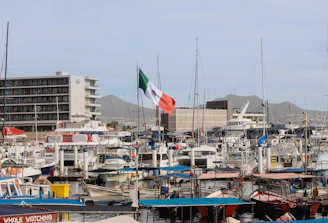 Cabo San Lucas marina with the Mexican flag