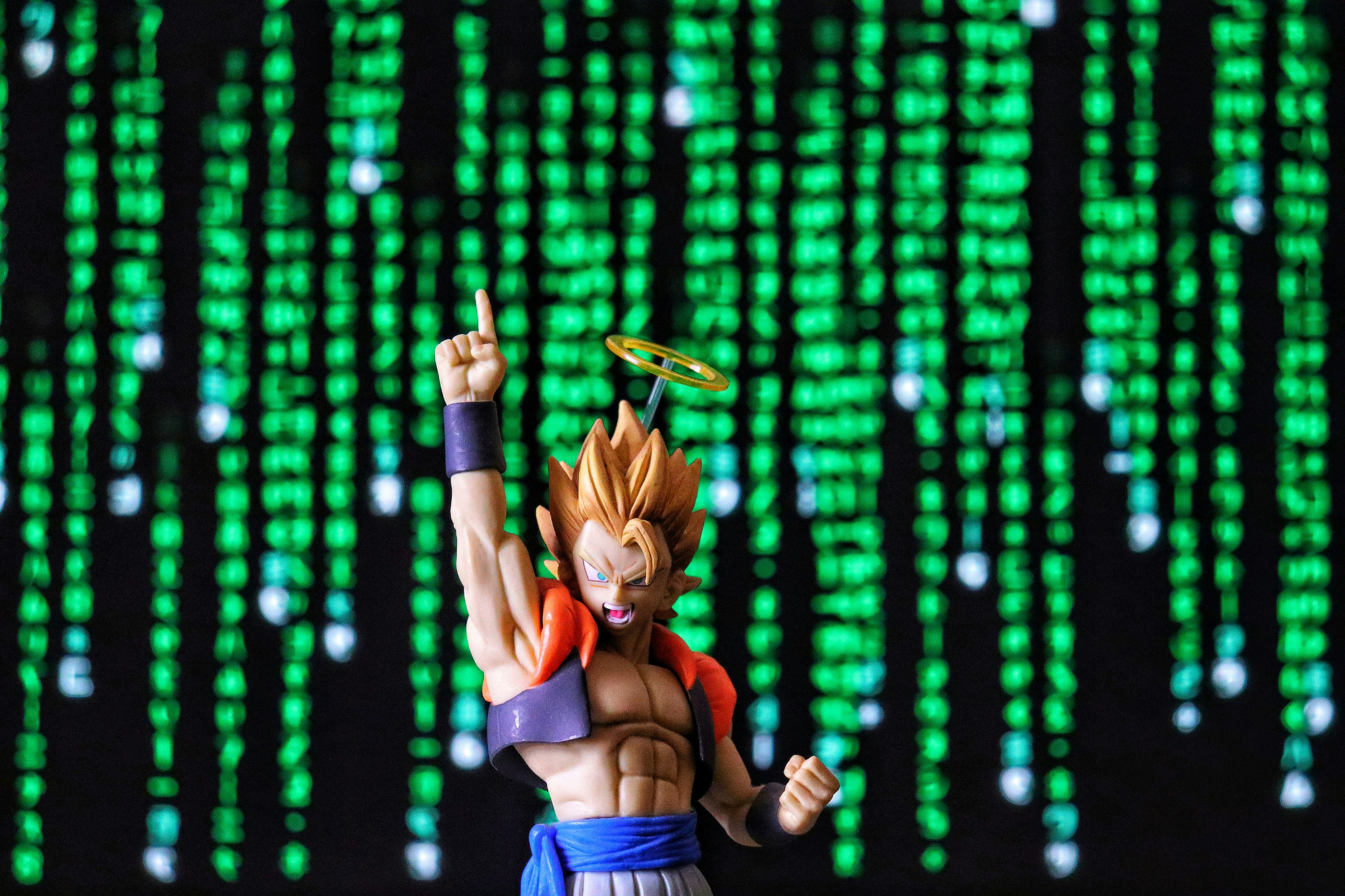 Dragon ball z figure with green digital background